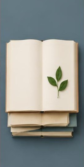 كتب مفتوحة بصفحات فارغة وغصن